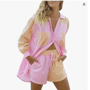 ❌SOLD❌Stipe Long Sleeve / High Waisted Shorts Set